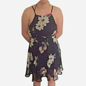 Lulus Women Dress Strappy Back Halter Floral Size XS Black Sheer Lined Fit Flare
